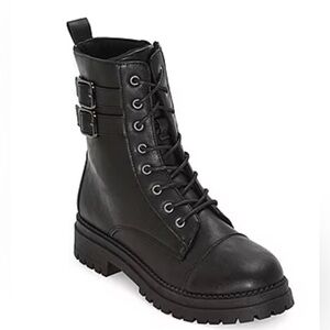 Pop Black Combat Lace-Up Boot with Side Zip - Women